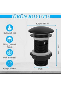 Resim Siyah Pop-up Lavabo Sifonu Porselen Başlıklı, Taşmalı Lavabolar 
