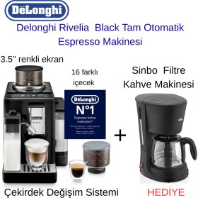 Resim Delonghi Rivelia Black Tam Otomatik Espresso Makinesi + Sinbo Filtre Kahve Makinesi Hediye 