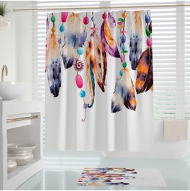 Resim Tropikhome Renkli Tüy Desen Banyo Duş Perdesi-180x200cm Duşakabin Perdesi, Tek Kanat Dream Catcher Duş Perde 