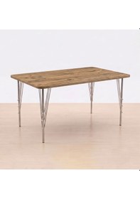 Resim Modern Ahşap Desenli 6 Kişilik Yemek Masası 119x89 Cm Sabit Metal Ayaklı Sağlam Mutfak Masası, Çalışma Masası, Balkon Masası Atlantik - Çam 