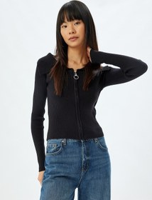Resim Koton Fermuarlı Hırka Uzun Kollu Slim Fit Siyah 5wal90037ıt 