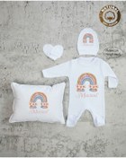 Resim yzc home size dair... K106 Ty Isme Özel Isimli Baskılı Bebek Yastık Tulum Şapka Eldiven Set Hastane Çıkışı 
