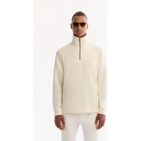 Resim AVVA Erkek Ekru Dik Yaka Fermuarlı Soft Touch Baskılı Regular Fit Sweatshirt A52Y1273 