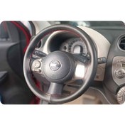 Resim Dikişli Deri Direksiyon Kılıfı Damarlı Siyah Deri Kırmızı Dikiş Nissan Micra İçin 