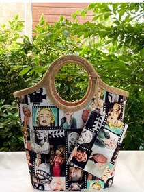 Resim Jüt Hasır Retro Kadın Plaj Çantası Çok Renkli 
