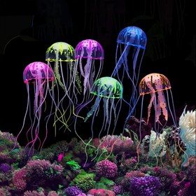 Resim 1 adet Luminous Silikon Denizkumuru Akvaryum Süsü, Manzara Geliştirme için Yapay Balık Tankı Süsü, Balık için Akvaryum Temalı Dekorasyon 