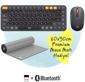 Resim Daxi MK350 Creator Pro Combo Sessiz 3 Kanallı Bluetooth + 2.4G Wireless Türkçe Q Klavye Mouse Seti (Grafit Gri) 