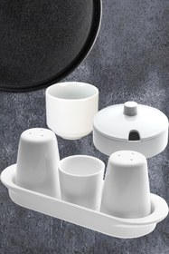 Resim nazen MimHome HoReCa Masaüstü Baharat Seti/ 6 Parça Sade Beyaz:HORECA Endüstriyel Mutfak 