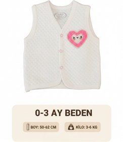 Resim muvina Unisex Bebek Beyaz Kapitoneli Tek Kat Figürlü Pamuklu Pembe Kalpli Yelek 