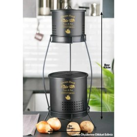 Resim Feyza Design Iki Katlı Siyah Patates ve Soğan Kovası Sepeti Kapaklı, Ekonomik Boy 