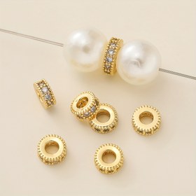 Resim 5 adet 14/18K Altın Kaplama Pirinç Düz Kenar Zirkonya Boncuk - Parlayan Şeffaf ve Pembe Taş Aralıkları DIY Takı Yapımı, Bileklikler, Ayak Bilekleri, Küpeler, Kolyeler için - Dayanıklı Zirkonya Boncuklar Artan Dayanıklılık ve Stil için, Boncuk Aksesuarları, Bileklik Süslemeleri, Zarif Boncuk Tasarımı, Cilalı Boncuklar 