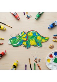 Resim Ahşap Boyanabilir Dinozor Figürü Triceratops 21x10 Cm - 3mm Mdf Eğitici Boyama Seti 10 Adet 