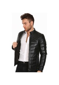 Resim Deriwork Hakiki Kuzu Derisi Şişme Erkek Deri Ceket Siyah Siyah 