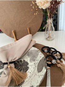 Resim PiyaCraft Siyah Bej Püsküllü Peçete Yüzüğü 6'lı 