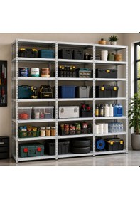 Resim 7 Katlı 3'lü Galvaniz Çelik Raf 31x60x250 Cm Depo, Arşiv, Kiler, Dosya, Market Rafı 