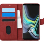 Resim Samsung Galaxy Note 9 Kılıf Fabric Book Wallet Kırmızı Microsonic