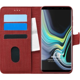 Resim Samsung Galaxy Note 9 Kılıf Fabric Book Wallet Kırmızı 