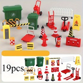 Resim 19 Parça Trafik İşareti Seti – Arabalar ve Trenler için Mini Sokak Levhaları & Engeller, Eğitici Trafik Lambası Oyuncak Seti 