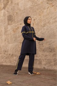 Resim CNG MODA Kadın Kapüşonlu Sim Şeritli Eşofman Takımı Lacivert 