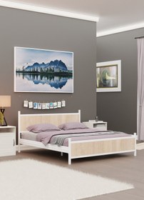 Resim Metalia GM 305 MODERN ÇİFT KİŞİLİK AHŞAP METAL BEYAZ SONOMO KARYOLA 140X190 