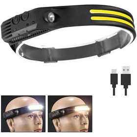 Resim Sensörlü Far Cob Led Far Şarj Edilebilir Kafa Feneri 18650 Dahili Pil Açık Hava Balıkçılık Kamp Baş Feneri Fener 4741 