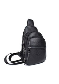 Resim Erkek Siyah Hakiki Deri Çift Kol Çapraz Omuz Çantası Body Bag Çanta Göğüs Çantası 