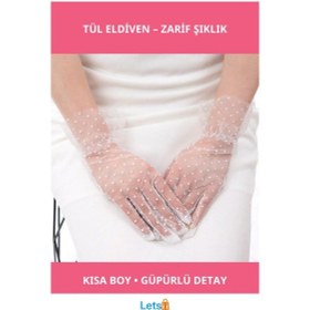 Resim Letsii Kısa Boy Güpürlü Beyaz Puantiyeli Tül Eldiven Çok Renkli 