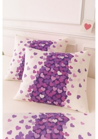 Resim Desenli Pamuklu Kalpli Desen Yastık Kılıfı 2 Adet 50 X 70 Cm Mor 