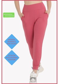 Resim Kadın Curve Eşofman Alt Gül Kurusu Jogger Dalgıç Kumaş Yüksek Bel Çift Cepli Joggers 1061 GÜL KURUSU 