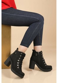 Resim Ayakdaş 1058 Orta Topuk Bağcıklı Kadın Bot Siyah 