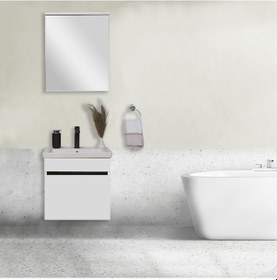 Resim Sözcan Mobilya Yıldız Takım Asma Alt + Aynalı Üst + Lavabo Beyaz 55 CM 