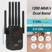 Resim WiFi 6 Genişletici, 6 Anten, Çift Bant 2.4GHz ve 5GHz, 1200Mbps, Gigabit Ethernet Portları, WPS Düğmesi, Evrensel Uyum, Büyük Ev Kapsama 6500 Metrekare, Güçlü Sinyal Yükseltici Ev Ağı için, Ev WiFi Çözümü | Modern Router Tasarımı | Gigabit Ethernet Portları 