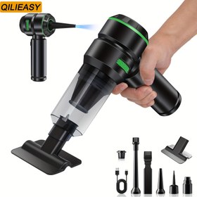 Resim QILIEASY 16000Pa Fırçasız Araba Elektrikli Süpürge, 100W Yüksek Güç Motoru, Metal Filtreli 4-in-1 El Süpürgesi, USB Şarj Edilebilir Lityum Pil, 75dB Düşük Gürültü Ev ve Otomatik Kullanım İçin, Çoklu Eklemli Kompakt Tasarım, Taşınabilir Elektrikli Süpürge 