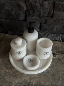 Resim Beyaz Mermer Mat Siyah Pompalı Pamukluk Kendinden Tutmalı 5'li Set Beyaz 