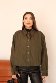 Resim Hazel Kadın Haki Kısa Oversize Trençkot 