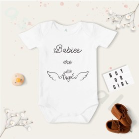 Resim Limon Unisex Bebek Are Angel Desenli Kısa Kol Organik Body Zıbın 