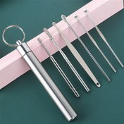 Resim Davul küreği, temizleme çöpü kulak araçları, paslanmaz çelik spiral küreği kulak küreği seti, taşınabilir anahtarlık küreği kulak küreği 6 set 