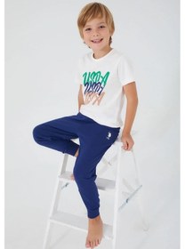 Resim U.s. Polo Assn. 1315 Erkek Çocuk Writing Kısa Kol Pijama Takım Krem 