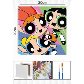 Resim Sayılarla Boyama 20x20 Cm Tuval Seti Fırça Boya Dahil Çıtaya Gerili - Powerpuff 