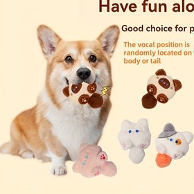 Resim Kediler ve Köpekler için Squeaky Cue Etkileşimli Evcil Hayvan Oyuncağı - Peluş Karikatür Hayvan Ses, Pil Gerektirmez, Tüm Irklar ve Boyutlar, Eğlenceli Eğitim ve Oyun Hediyesi 