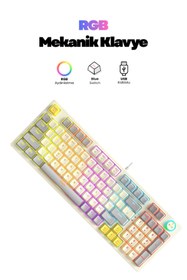 Resim WASHA SPRANGE MK-12 Rainbow Q Klavye RGB Oyuncu Klavyesi Gaming Klavye Işıklı Kablolu Klavye 