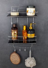 Resim HIMYHOME Kristal Raflı Ekonomik Krom Yapışkanlı Banyo Düzenleyici Ikili Tel Şampuanlık Duş Rafı 