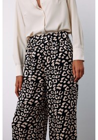 Resim Sateen Yüksek Bel Leopar Pantolon - Siyah-135183 Siyah 