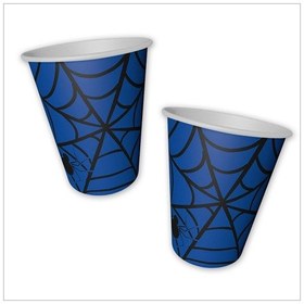 Resim Örümcek Ağı Karton Bardak, 8 Adet - Mavi 
