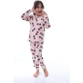 Resim Kız Çocuk %100 Pamuklu Desenli Pijama Takımı Uzun Kollu Rahat Ev Giyimi Çok Renkli 