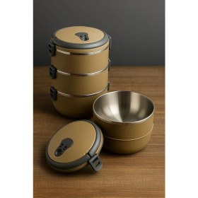 Resim Mobgift Yeni Renk 3 Katlı Sefer Tası Yemek Termosu Açık Kraft 