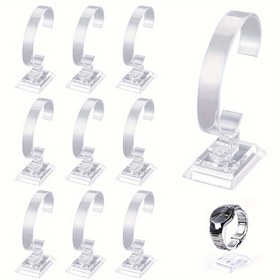 Resim 10 adet/set, 10 adet Şeffaf Akrilik Saat ve Bilezik Ekran Standı - Oval Şekilli, Güç Gerektirmez, Takı, Saat ve Aksesuarlar için İdeal, Masaüstü Sergileme için Mükemmel, Takı Kulesi, Takı Kuleleri 