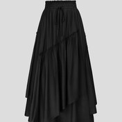 Resim Ön Bağcıklı ve Yan Cepli Şık Düz Renk Midi Etek - Makinede Yıkanabilir, Polyester - Tüm Mevsimler İçin Mükemmel 