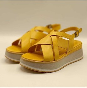 Resim Garda Sarı Deri Dolgu Topuk Sandalet Sari 