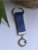 Resim Esey Dizayn Hakiki Deri MAvi Anahtarlık Ay Yıldız Modelli 